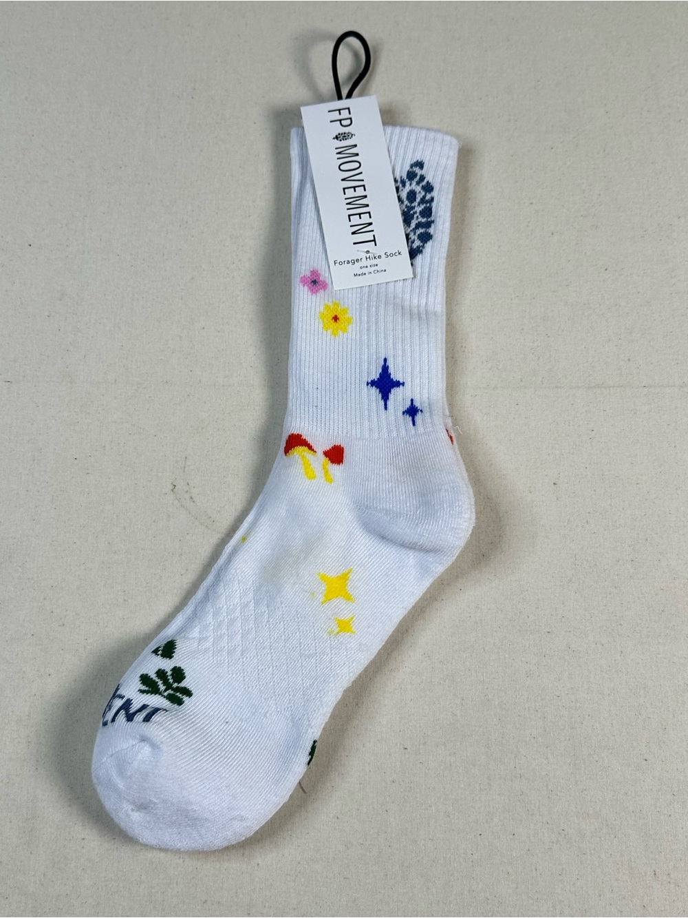 FP Movement by Free People White Crew Socks with Multicolor Floral & Star Motifs